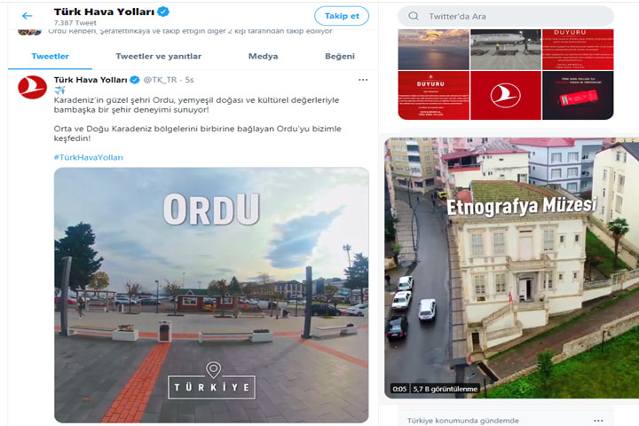 THY'dan Ordu'ya davet paylaşımı