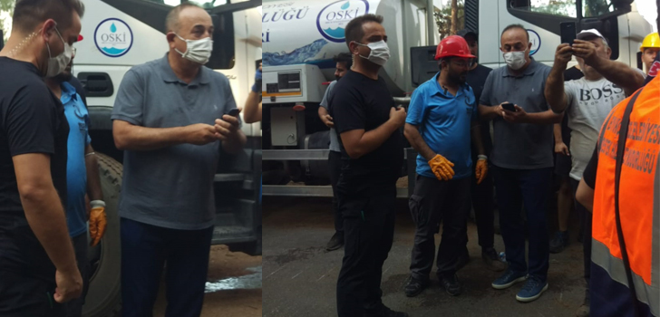 Bakan Çavuşoğlu OSKİ ekibini ziyaret etti