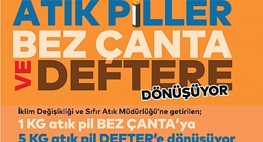 Atık piller bez çanta ve deftere dönüşüyor